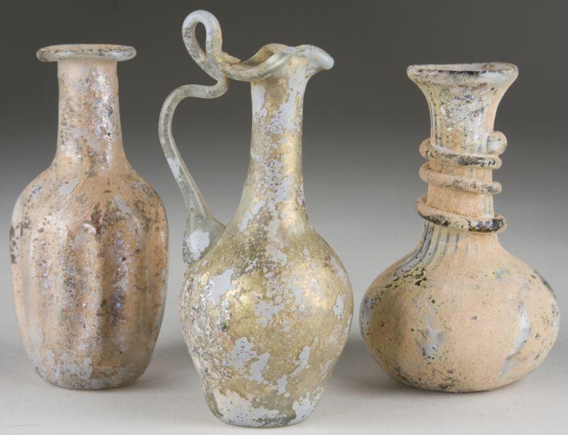 Appraisal: Roman Glass Juglet and Two Unguentaria likely eastern Mediterranean st