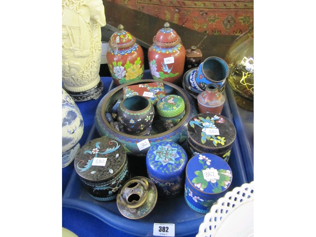 Appraisal: Tray lot comprising assorted Cloisonne items - jars vases bowls