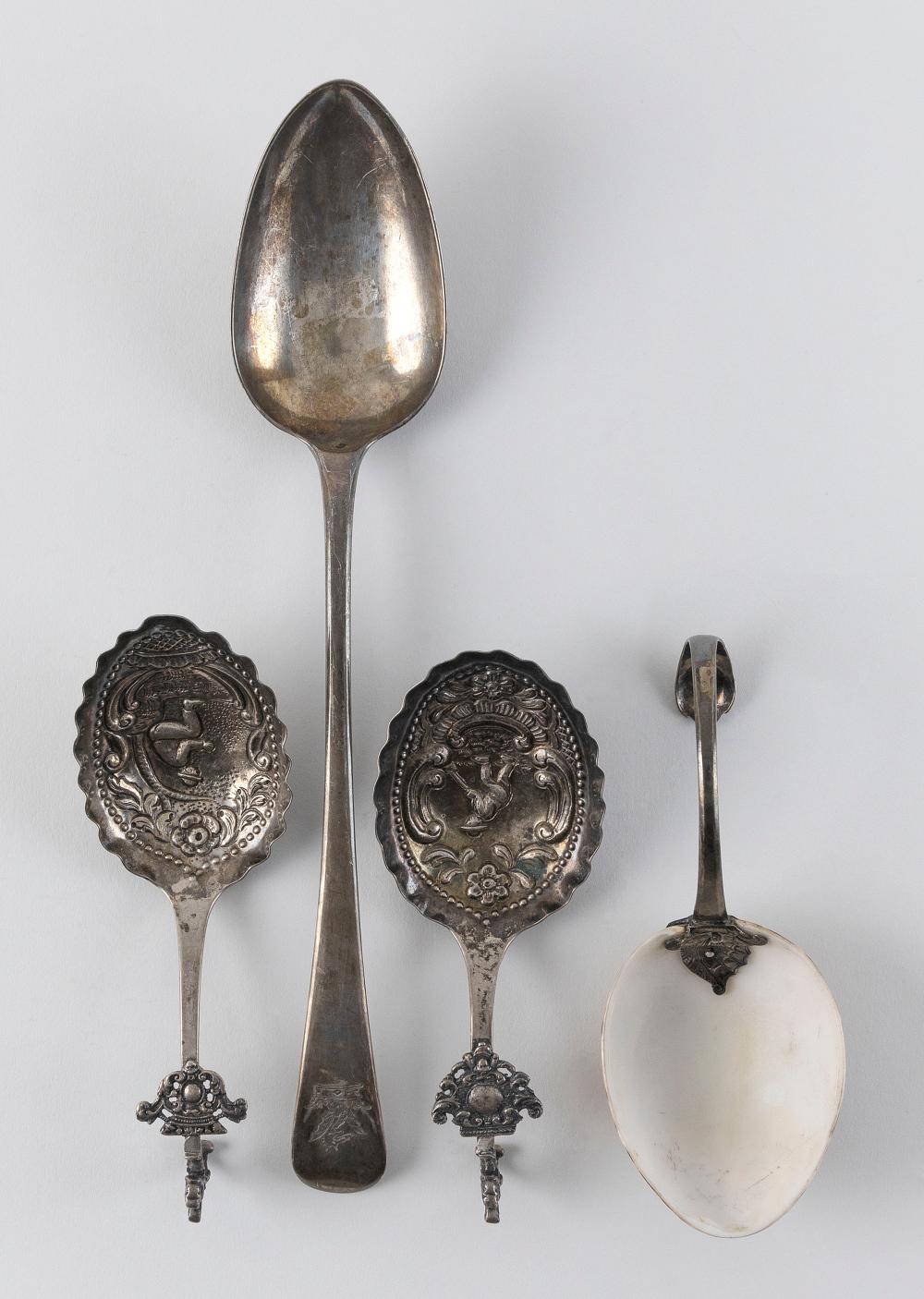 Appraisal: FOUR SILVER SPOONS APPROX TOTAL TROY OZ WEIGHABLEFOUR SILVER SPOONS