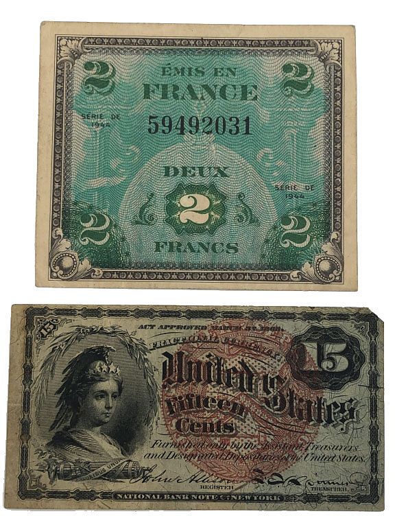 Appraisal: National Bank Note Cent Fractional Currenc Two pieces of currency