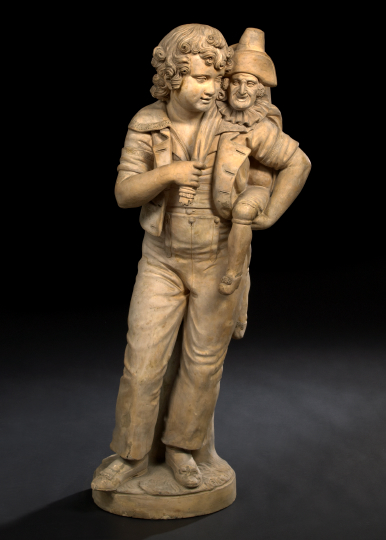 Appraisal: Large Italian Buff Terra Cotta Figure of a Boy Carrying