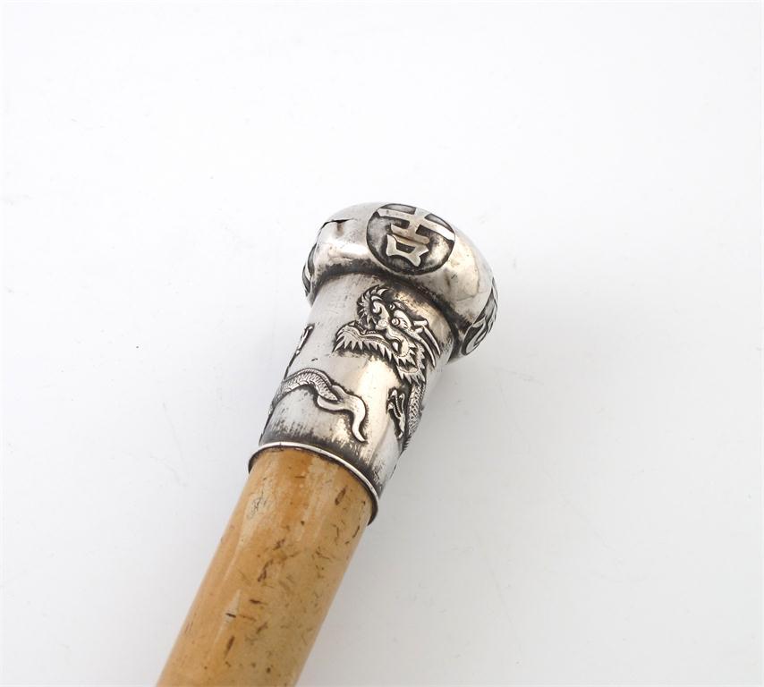 Appraisal: A Chinese silver mounted walking stick