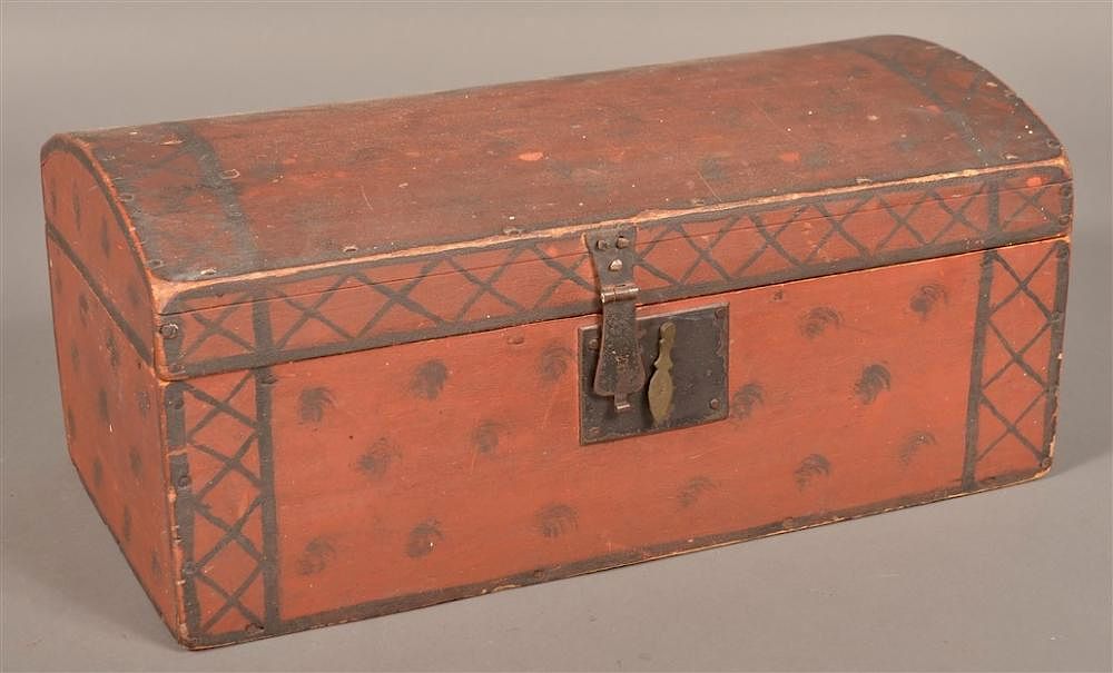 Appraisal: New England Paint Decorated Miniature Trunk New England th Century