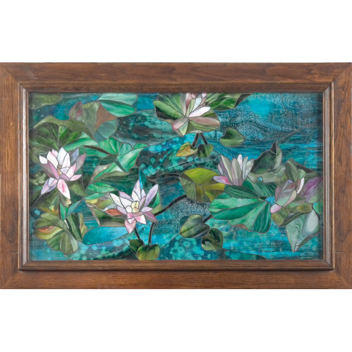 Appraisal: Mosaic window beautiful and brightly colored water lily design includes