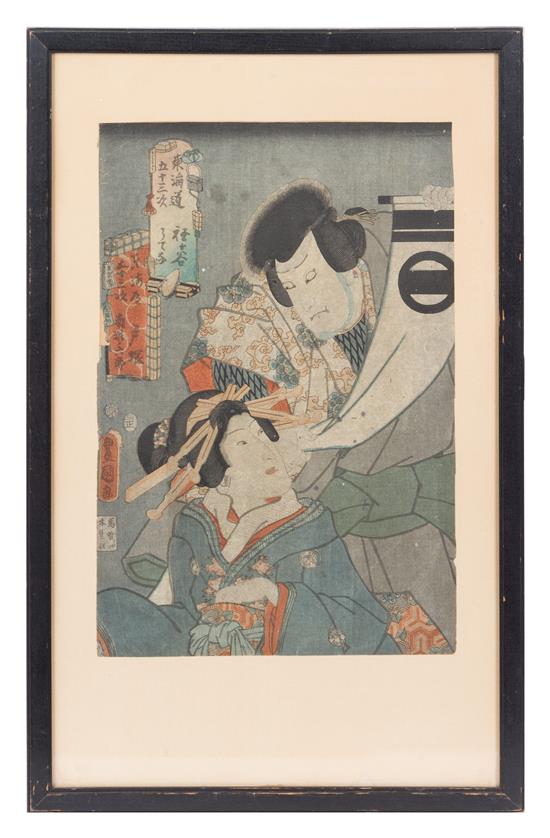 Appraisal: Sale Lot Utagawa Toyokuni - Figures color woodcut framed Height