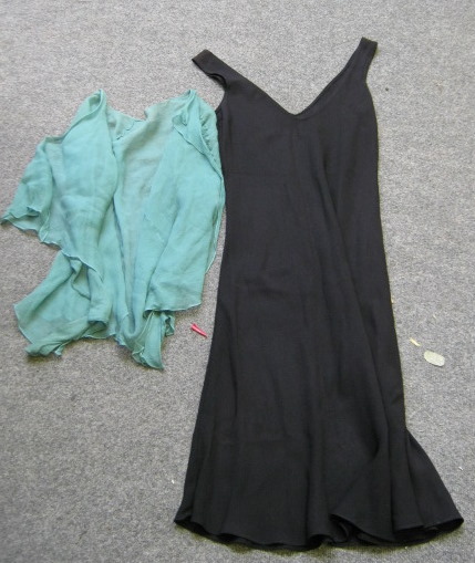 Appraisal: A black silk crepe slip dress and green chiffon blouse