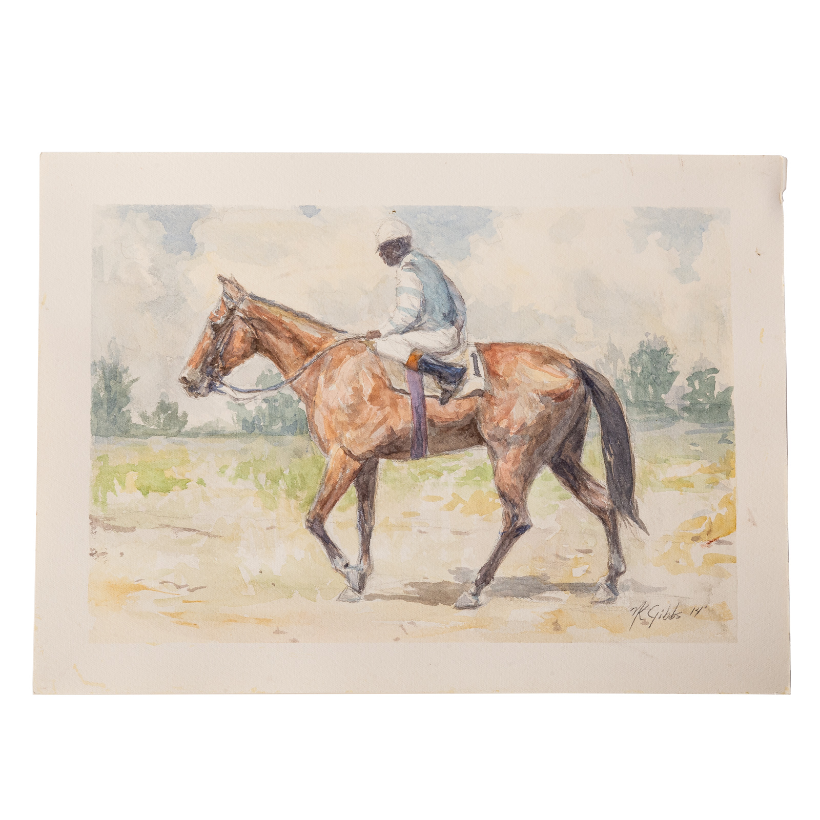 Appraisal: NATHANIEL K GIBBS JOCKEY AND HORSE WALKING American - Watercolor