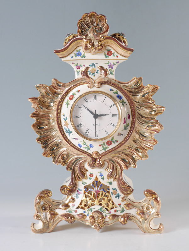 Appraisal: FISCHER J ZSOLNAY PORCELAIN CASE CLOCK Rococo style floral and