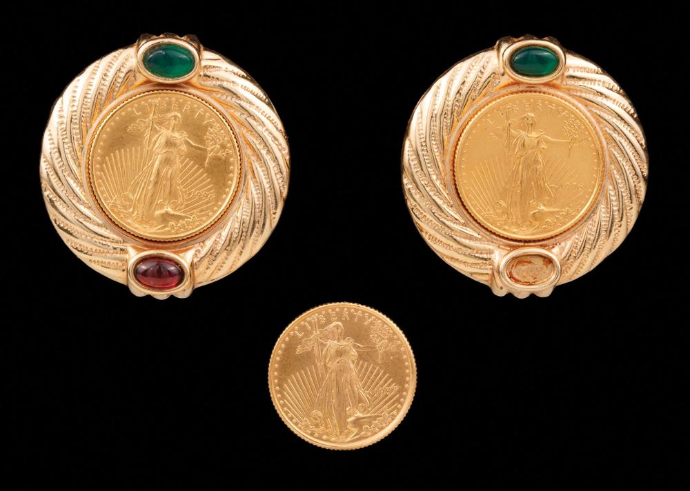 Appraisal: Pair of kt Yellow Gold Coin Earrings each set with