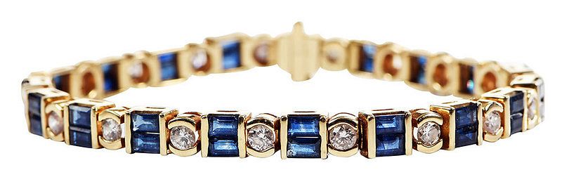 Appraisal: kt Sapphire and Diamond Bracelet rectangle cut blue sapphires estimated