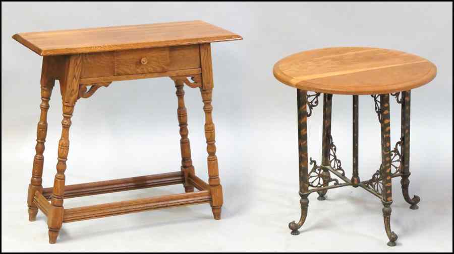 Appraisal: OAK SINGLE DRAWER TABLE Together with an iron and oak