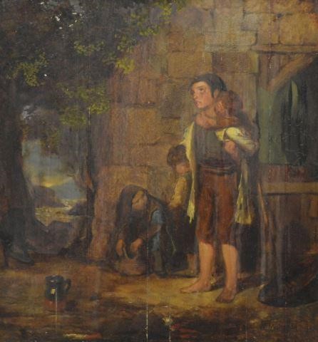 Appraisal: Framed oil on wood panel painting Peasant Children signed lower