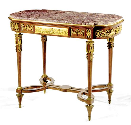 Appraisal: Louis XVI style marbletop center table by L Cueunieres Paris