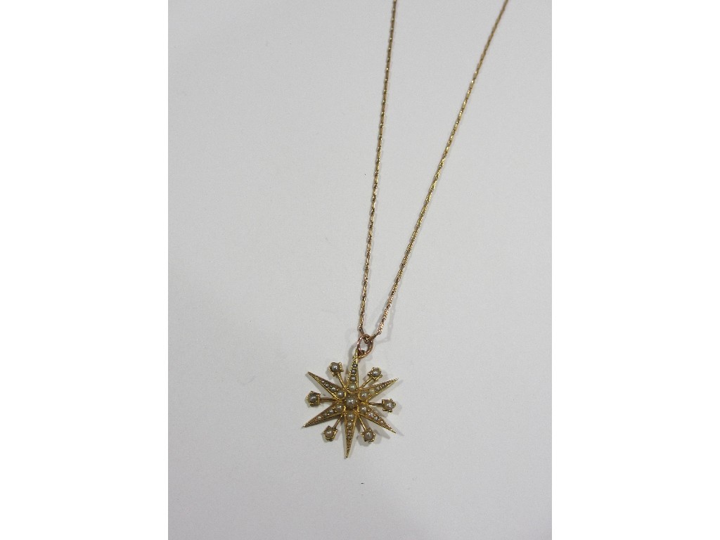 Appraisal: Edwardian ct gold seed pearl set star pendant on ct