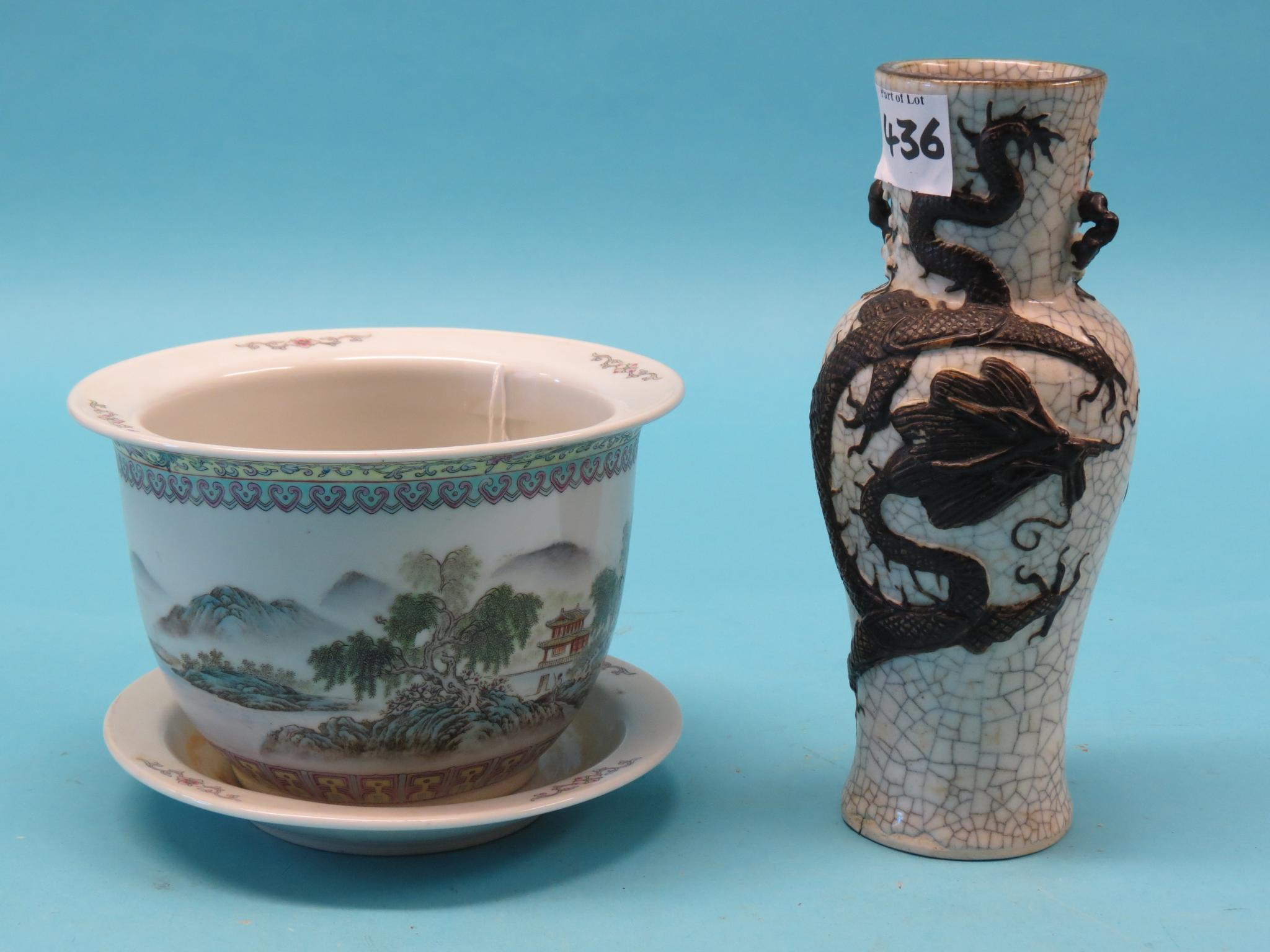 Appraisal: A Chinese porcelain jardiniere painted with a pavilion and riverscape