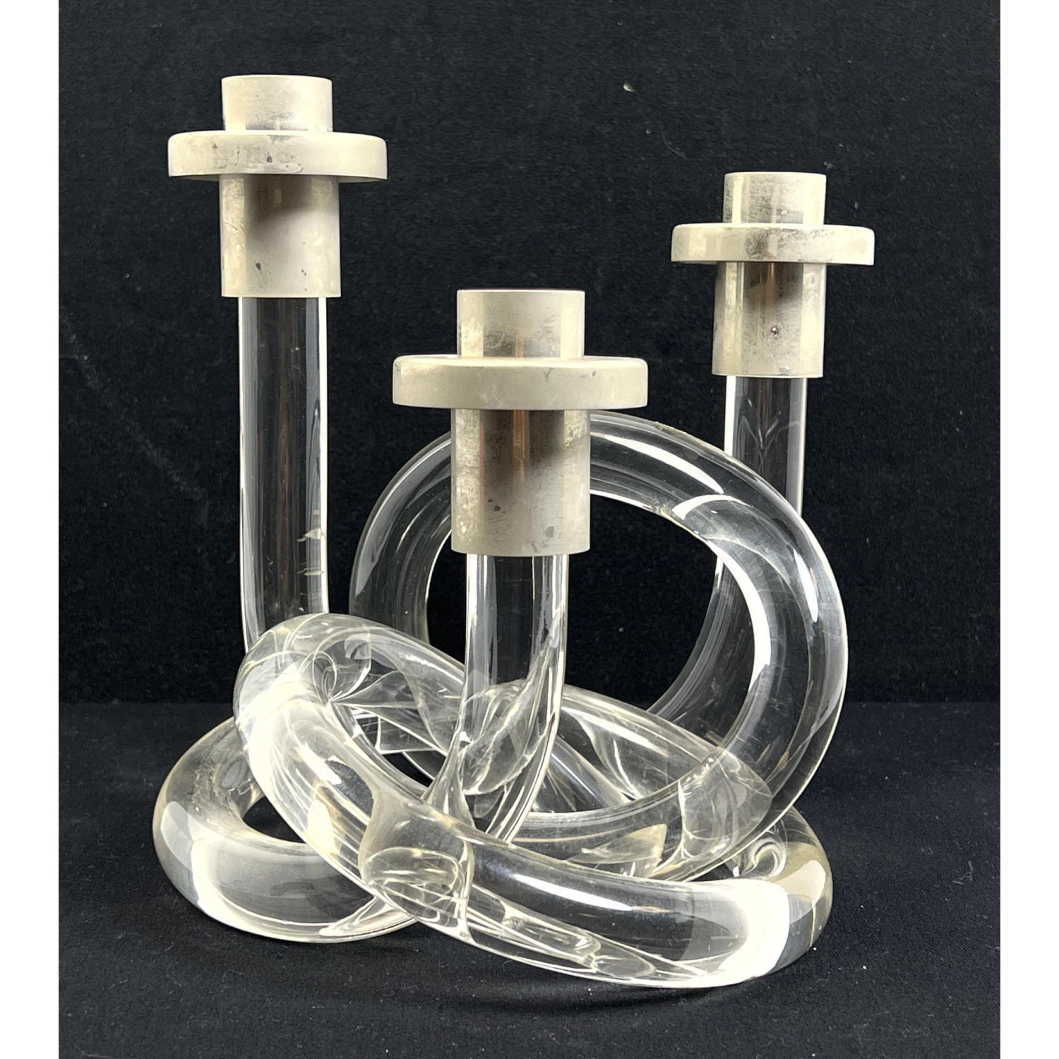 Appraisal: DOROTHY THORPE Lucite Pretzel Triple Candle Holder Hard to Find