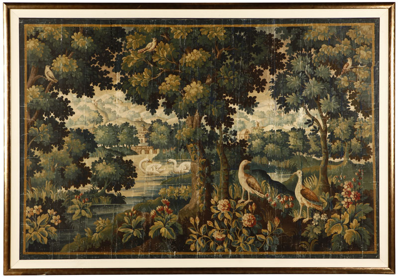 Appraisal: A Flemish Baroque painted verdure tapestry cartoon A Flemish Baroque