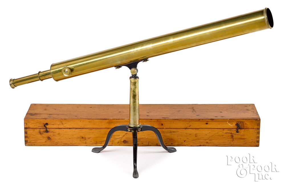 Appraisal: French brass library refractor telescope French brass library refractor telescope