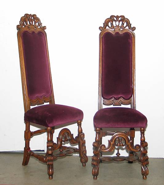 Appraisal: A set of eight Baroque style walnut velvet upholstered dining