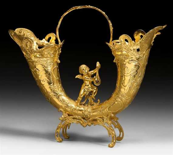 Appraisal: VERMEIL CORNUCOPIA STAND London Maker J S not identifiable Baroque