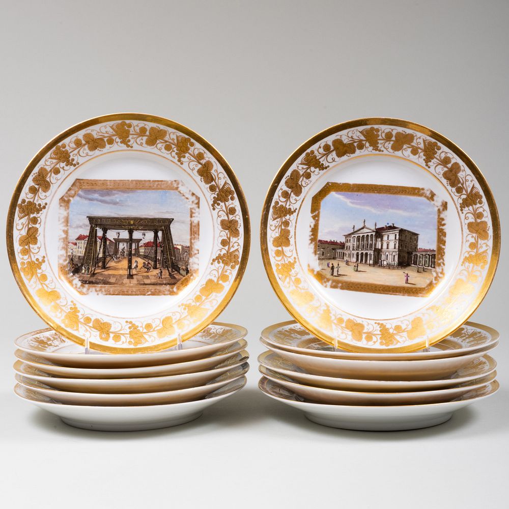 Appraisal: Set of Twelve Paris Porcelain Plates Decorated with Scenes of