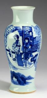 Appraisal: Chinese baluster vase w beauty attendants Chinese blue and white