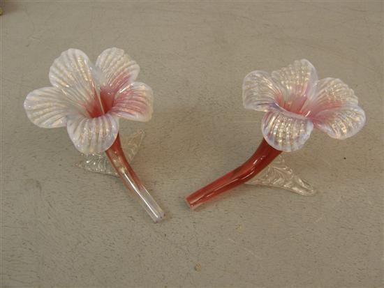 Appraisal: Pair of glass cranberry tinted vases in the shape of