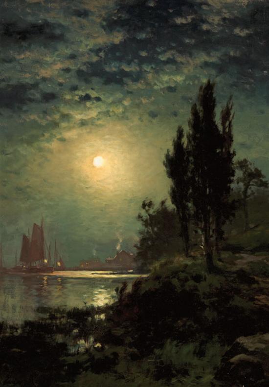 Appraisal: EDWARD MORAN American - Moonlight Sonnata oil on canvas signed