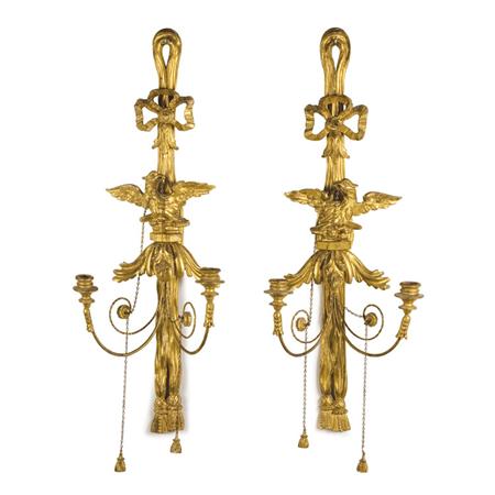 Appraisal: Pair of Regency Gilt-Wood Two-Light Sconces Estimate -