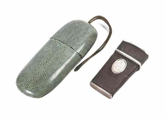 Appraisal: A Shagreen Etui Case of tapering rectangular form with silver