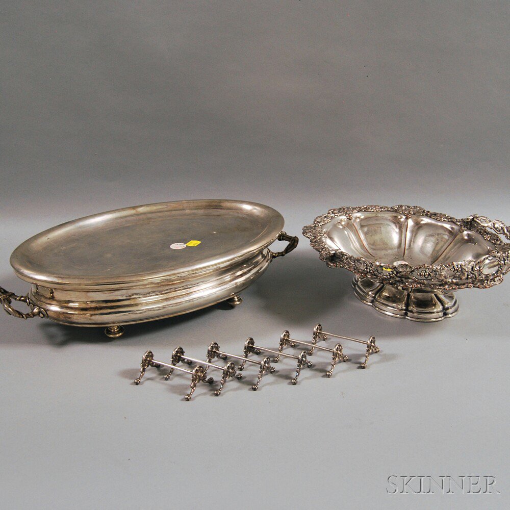 Appraisal: Small Group of Silver-plated Tableware a basket with cast grapevine