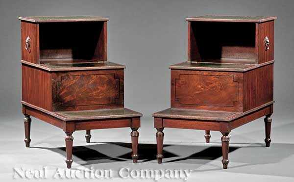 Appraisal: A Pair of American Federal-Style Mahogany and Brass-Mounted Step Tables