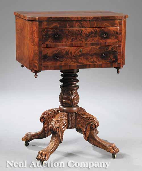 Appraisal: An American Carved Mahogany Two Drawer Work Table early th