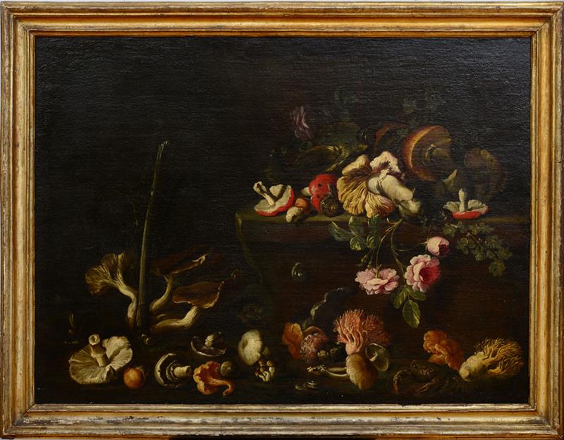 Appraisal: ATTRIBUTED TO SIMONE DEL TINTORE - STILL LIFE WITH MUSHROOMS