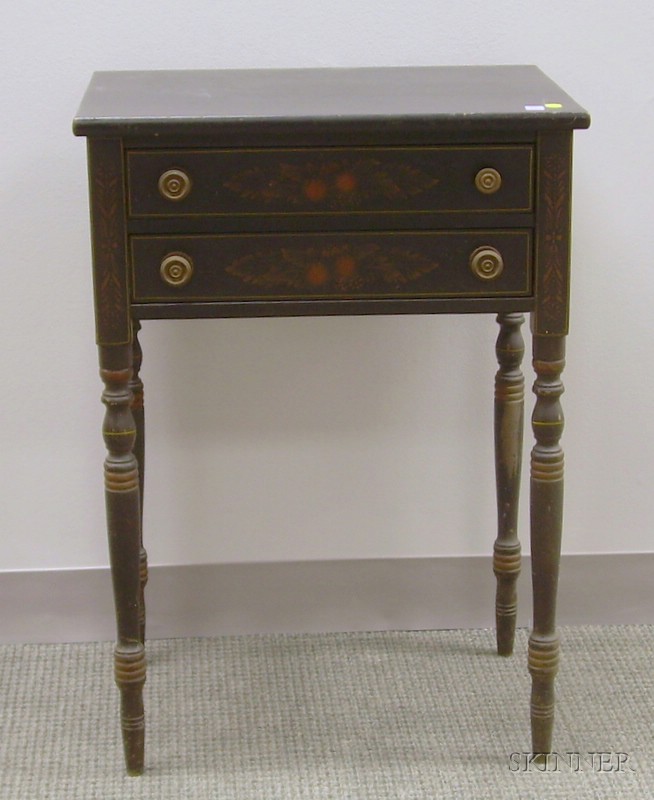 Appraisal: Federal-style Stencil Decorated Black-painted Two-Drawer Stand