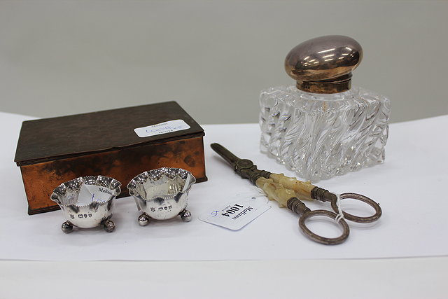 Appraisal: A SILVER TOPPED CUT GLASS INKWELL AF together with two