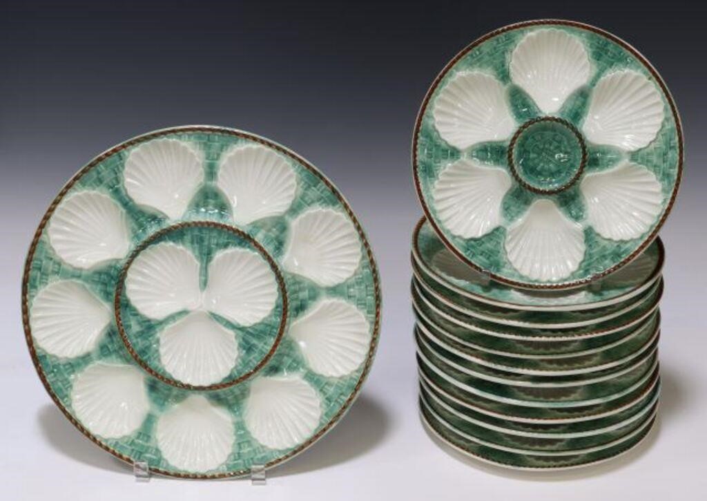 Appraisal: lot of French faience oyster service in green and white