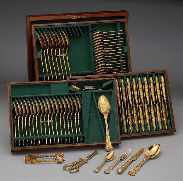 Appraisal: An assembled Victorian silver gilt dessert flatware set in canteenFrancis