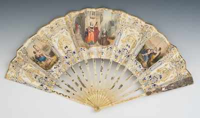 Appraisal: A Victorian Painted Fan Painted lithograph on paper with applied