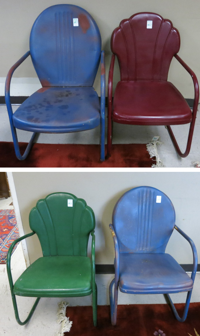 Appraisal: TWO PAIR OF MID-CENTURY RETRO METAL HOTEL LAWN CHAIRS pair