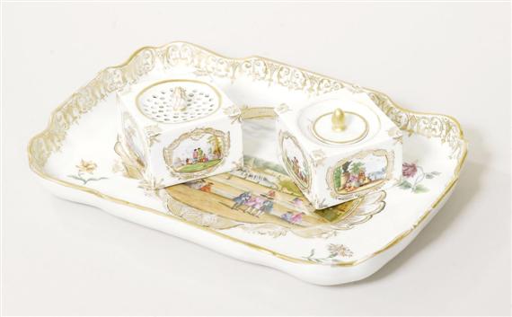 Appraisal: WRITING SET DECORATED WITH PARK LANDSCAPES Meissen late th century