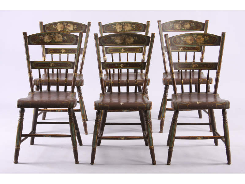 Appraisal: Set of Six Side Chairs American th c painted country