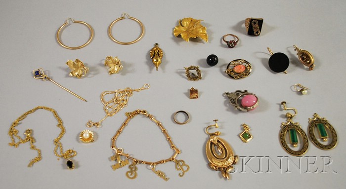 Appraisal: Assorted Group of Gold and Gilt Jewelry including a kt