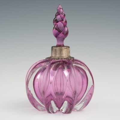 Appraisal: A Purple Glass Perfume with Birmingham Silver Collar - Round