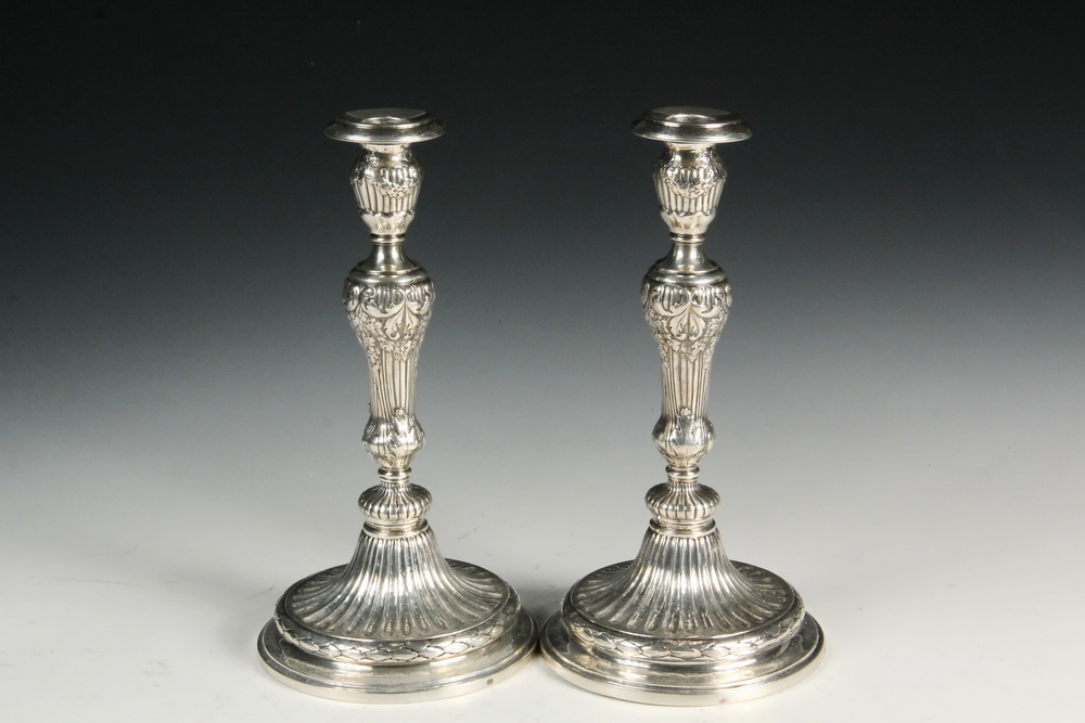 Appraisal: CANDLESTICKS - Pair of German Silver Candlesticks by Hanau maker