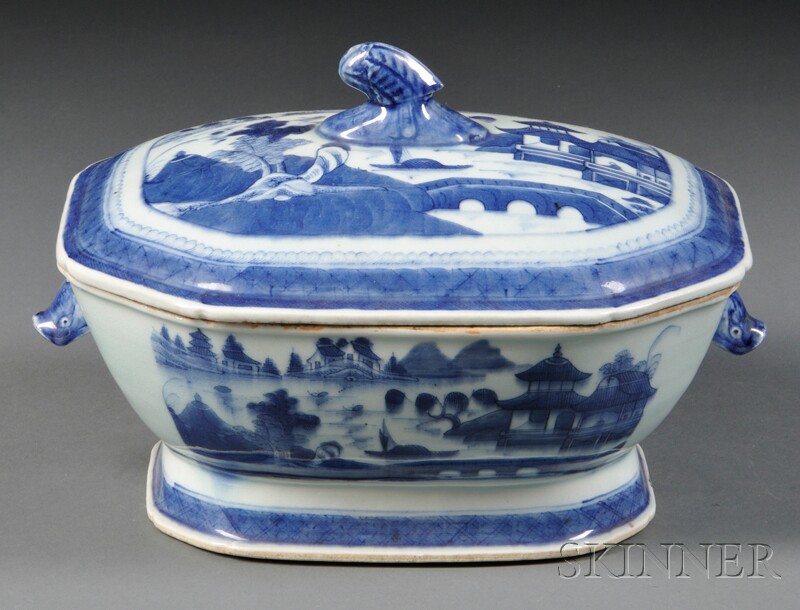 Appraisal: Canton Porcelain Tureen China late th century chamfered rectangular form