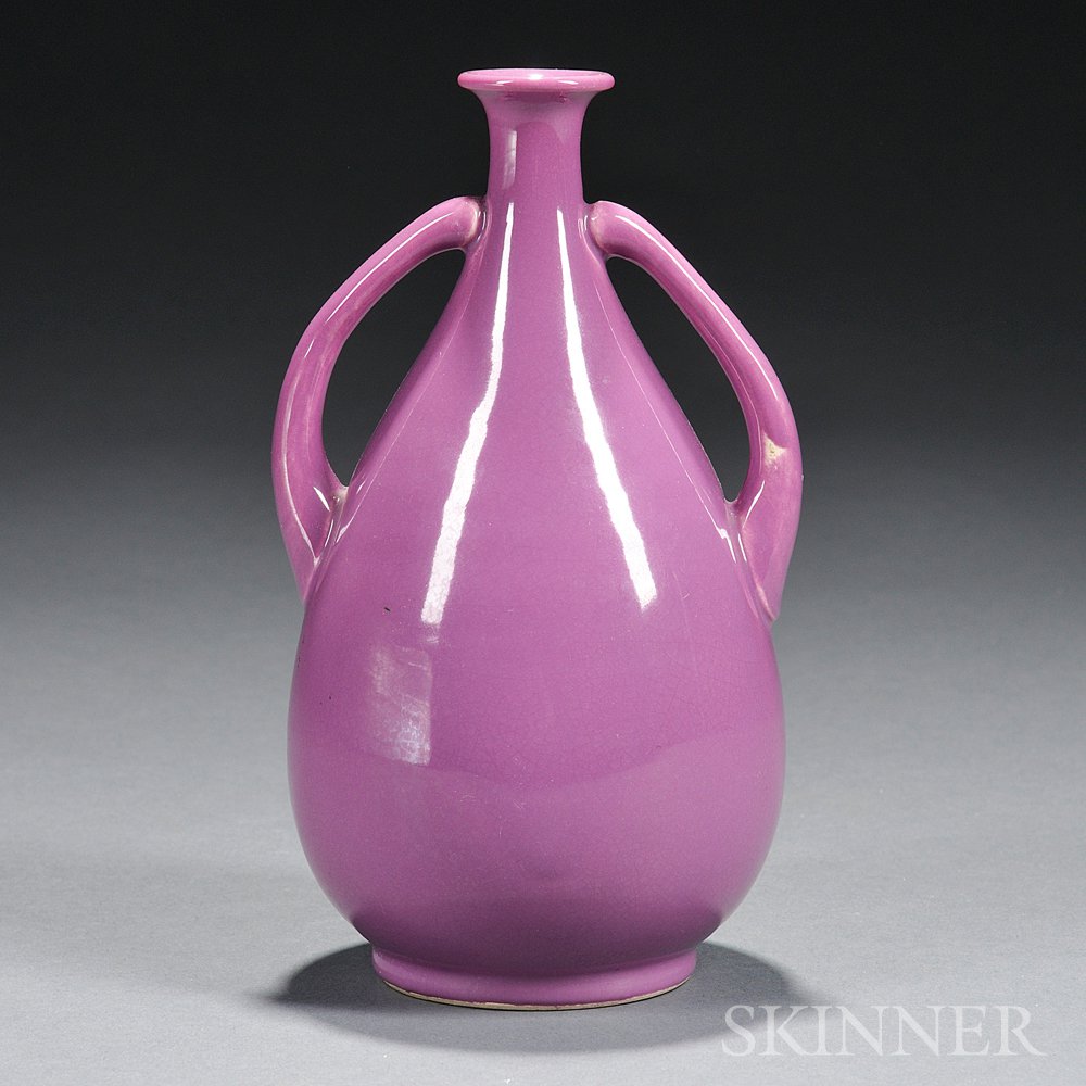 Appraisal: Purple-glazed Bottle Vase pear-shape with two handles to neck on