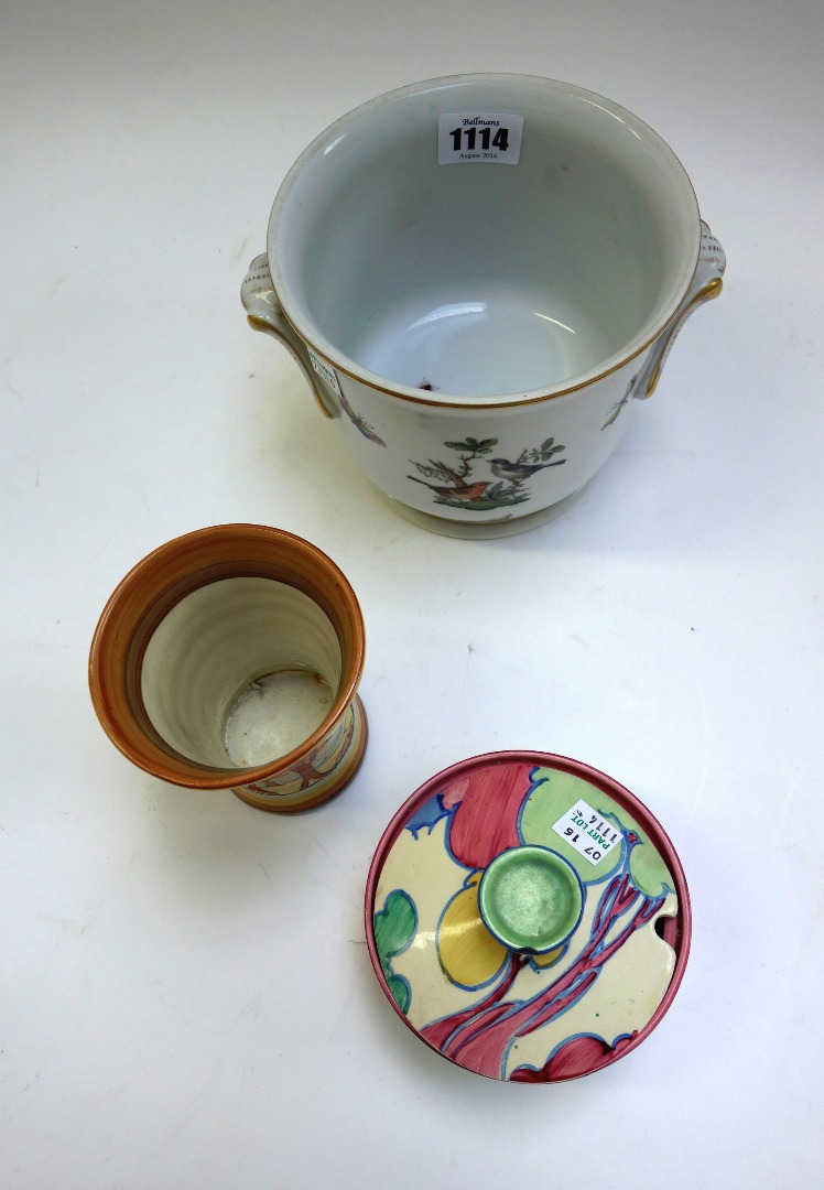 Appraisal: A Clarice Cliff circular pot and cover decorated in the