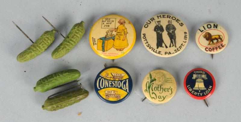 Appraisal: Lot of Celluloid Buttons Heinz Pickle Pins Description Pins includes