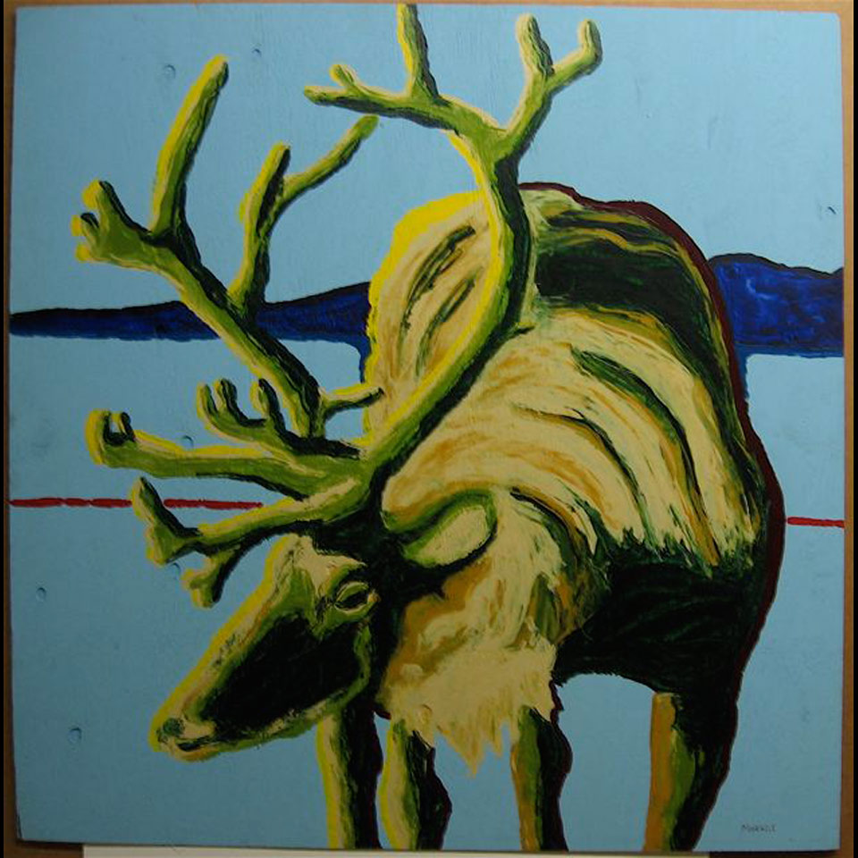 Appraisal: CLIFFORD MARACLE - CANADIAN CARIBOU ACRYLIC ON PLYWOOD TITLED VERSO